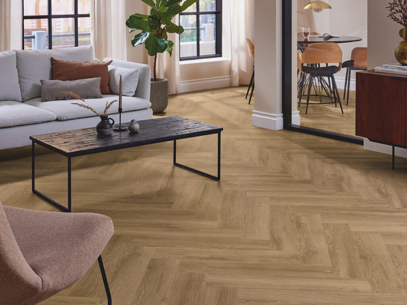 Staal van mFLOR Parva River Oak 41922 XL Visgraat Danube | Dryback lijm PVC