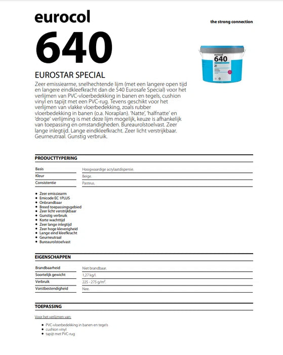 Eurocol 640 Eurostar Special | PVC lijm 12 Kg