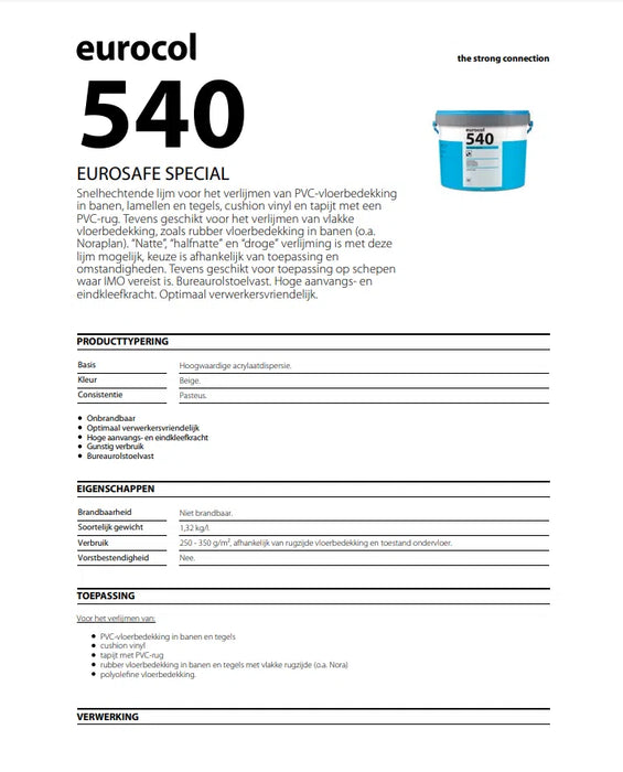Eurocol 540 Eurosafe special | PVC lijm 13 Kg