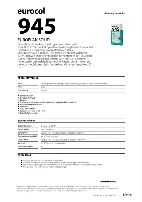 Eurocol 945 Solid | Reparatiemortel 23 Kg