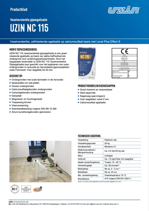 Uzin-nc 115 Vezelversterkte gipsegalisatie 20 kg
