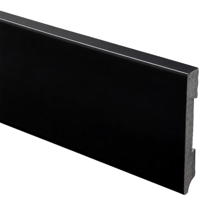 Watervaste kunststof Rechte Plint | Zwart glans / 12 x 90 mm