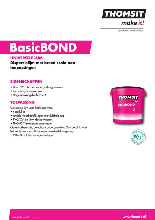 Thomsit BasicBond Universele PVC dispersie PVC lijm 12 kg