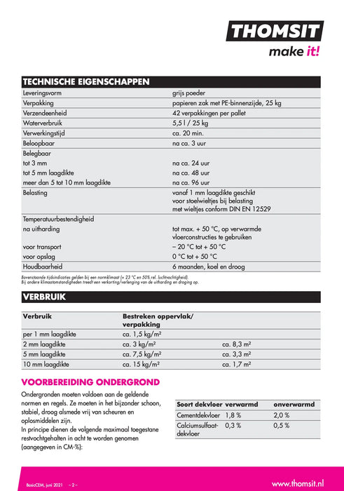 Thomsit BasicCem cement-egaliseermiddel 25 kg