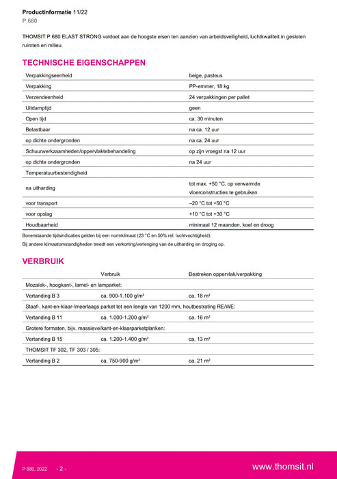 Thomsit P680 Elast strong | Parketlijm 18 kg