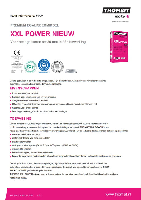 Thomsit XXL Power Stofarme Egalisatie 25 kg