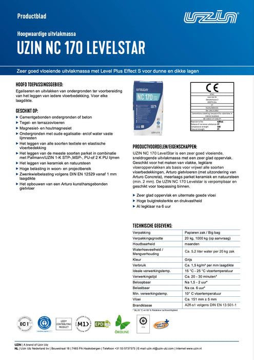 Uzin-nc 170 Levelstar uitvlakmassa 20kg