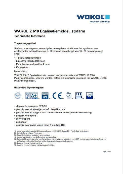 Wakol Z610 Egaliseermiddel 20 kg