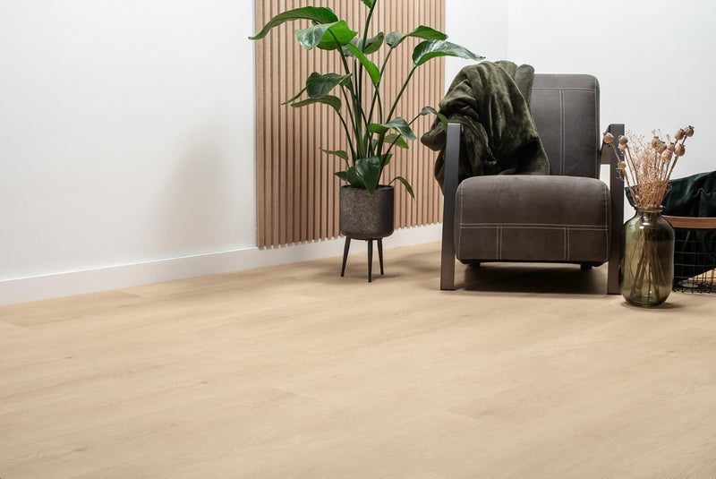 Staal van Floer Natuur Lisse Lichtbruin - Dryback Plak PVC