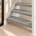 loft licht traprenovatie, open trap, detail van de onderste treden